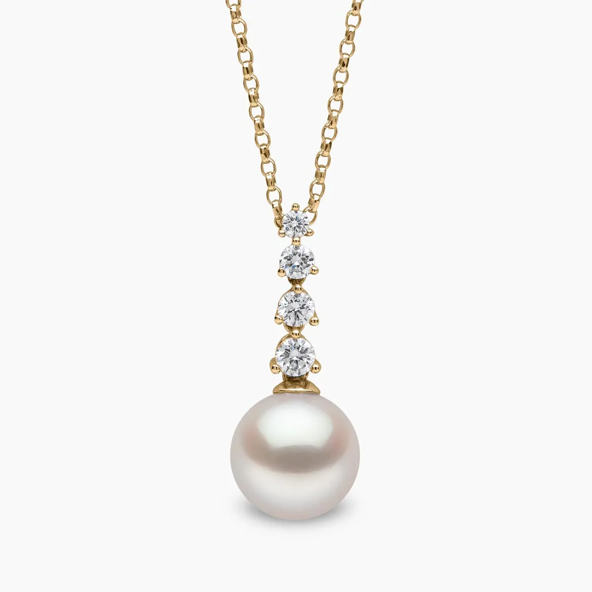 Diamond Classic 18K Gold Pearl Descending Diamond Pendant
