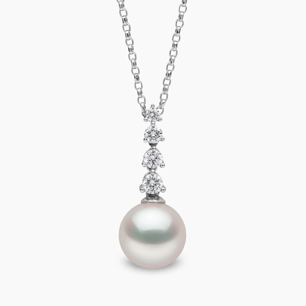 Diamond Classic 18K Gold Pearl Descending Diamond Pendant