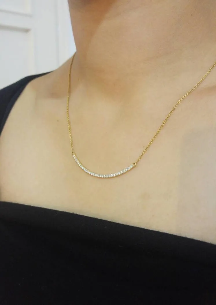 Diamond Curved Bar Necklace - Dainty Necklace Pendant