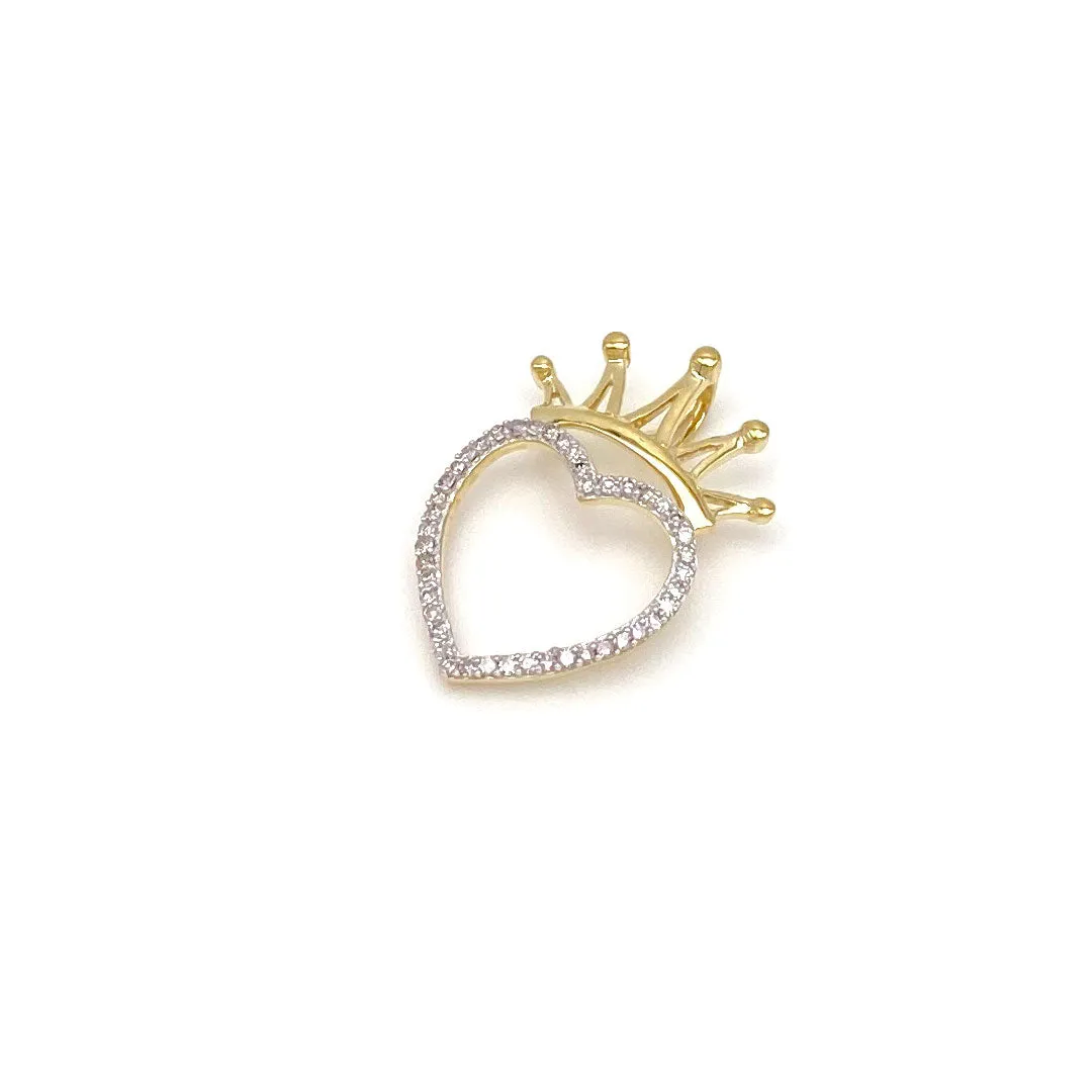 Diamond Heart with Crown Pendant 10k Gold 0.12ct