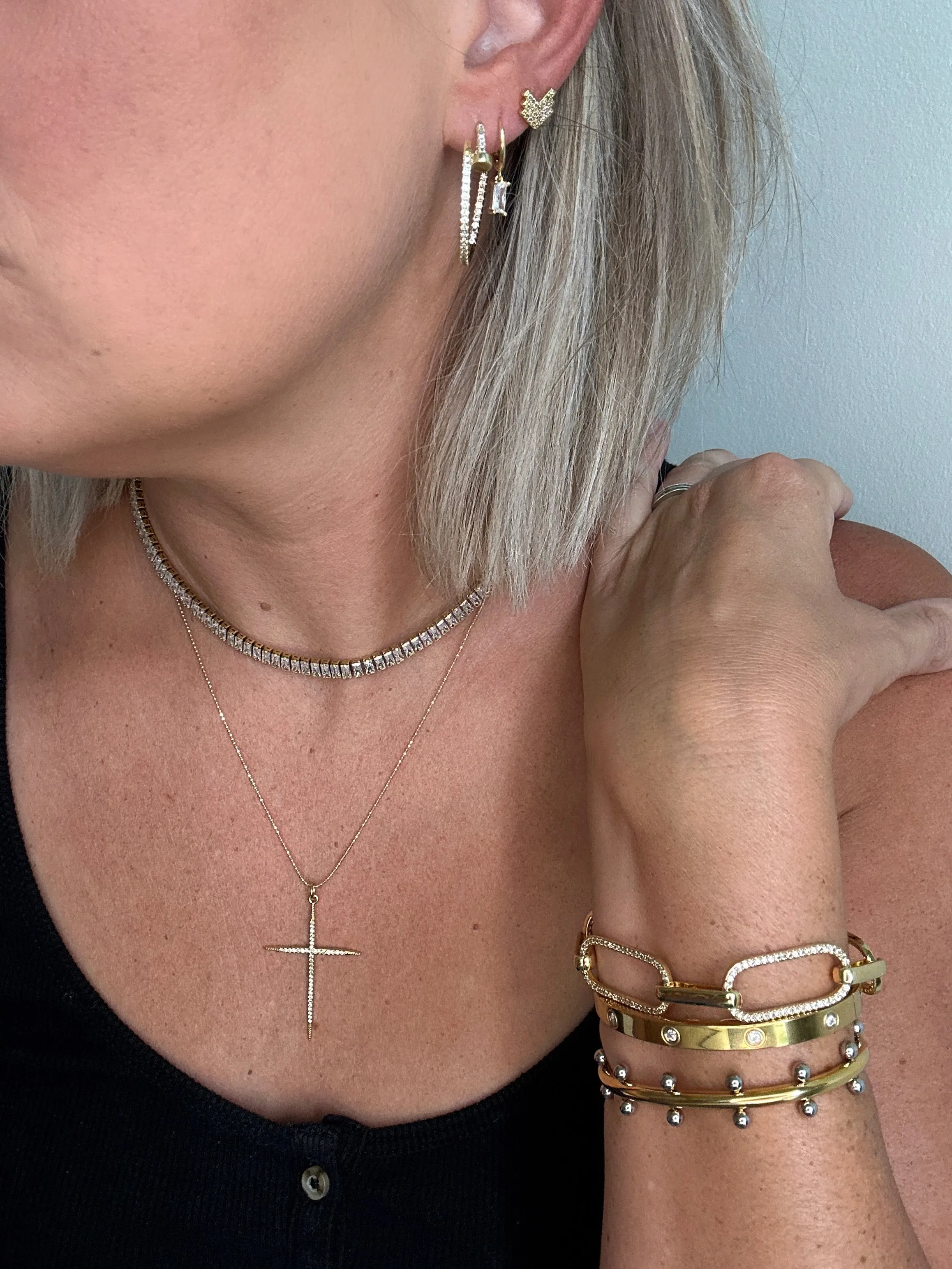 Diamond Nail Gold Hoop