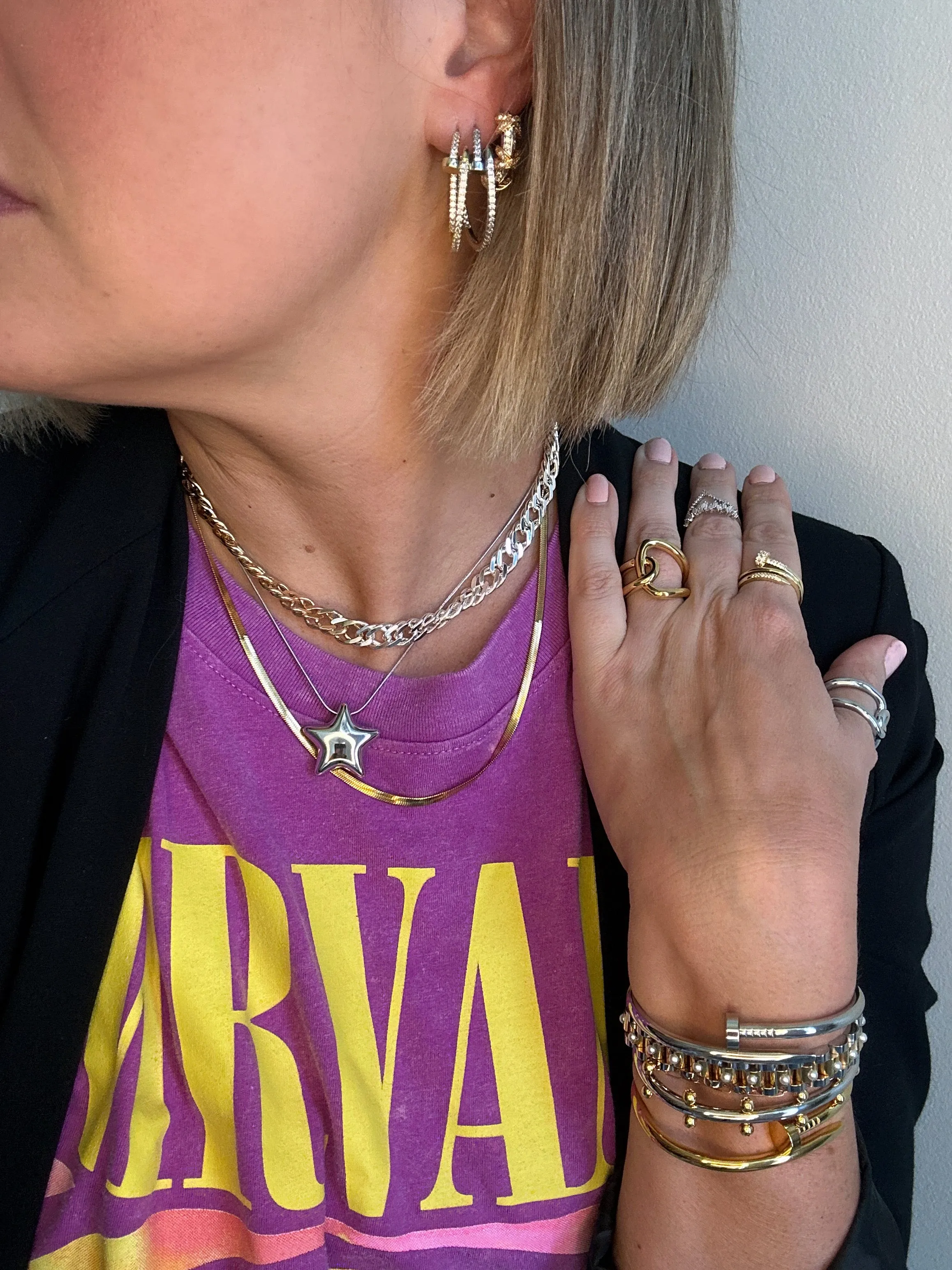 Diamond Nail Gold Hoop