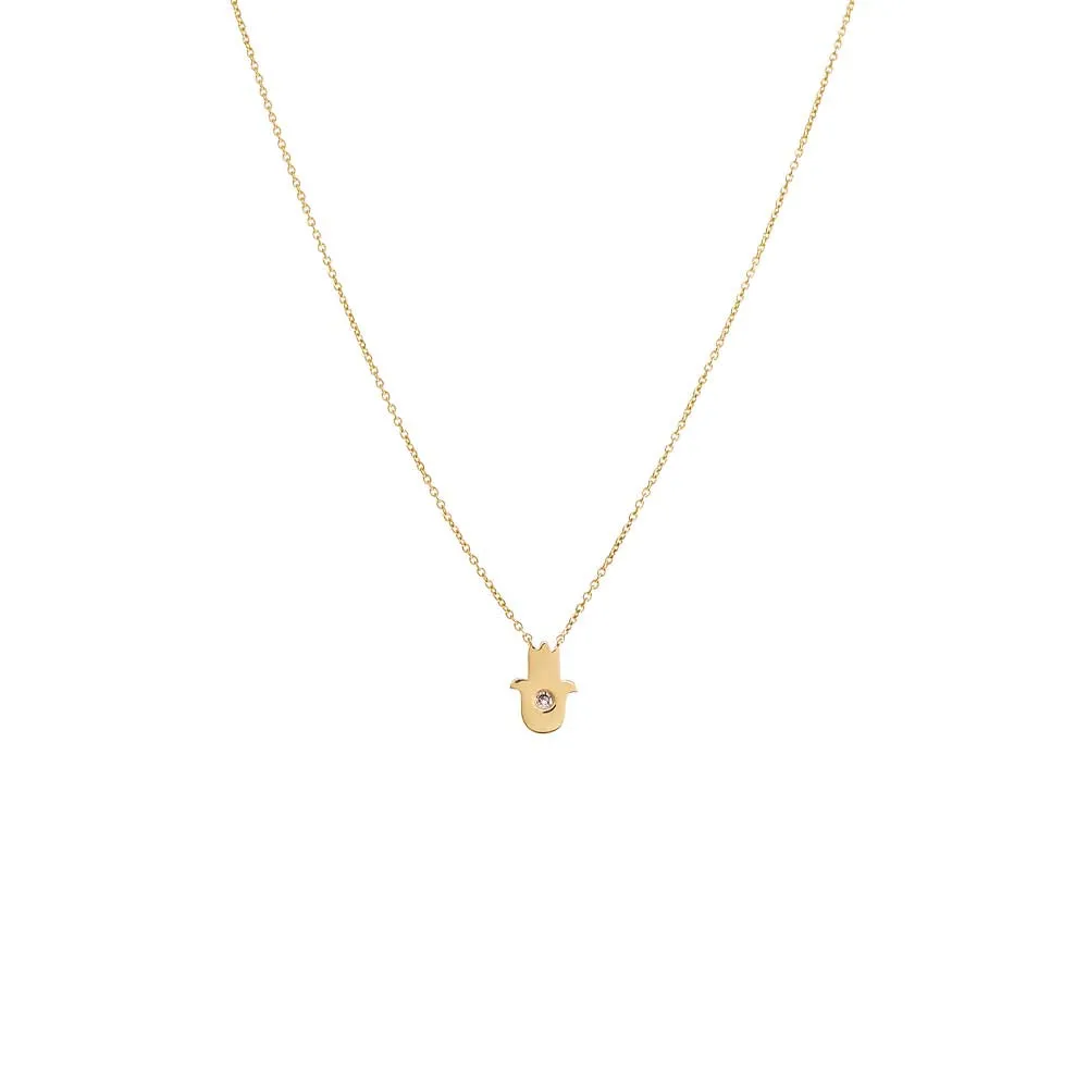 Diamond Solitaire Hamsa Necklace 14K