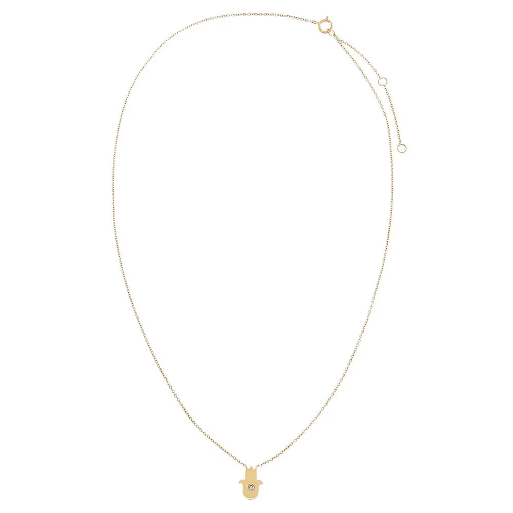 Diamond Solitaire Hamsa Necklace 14K