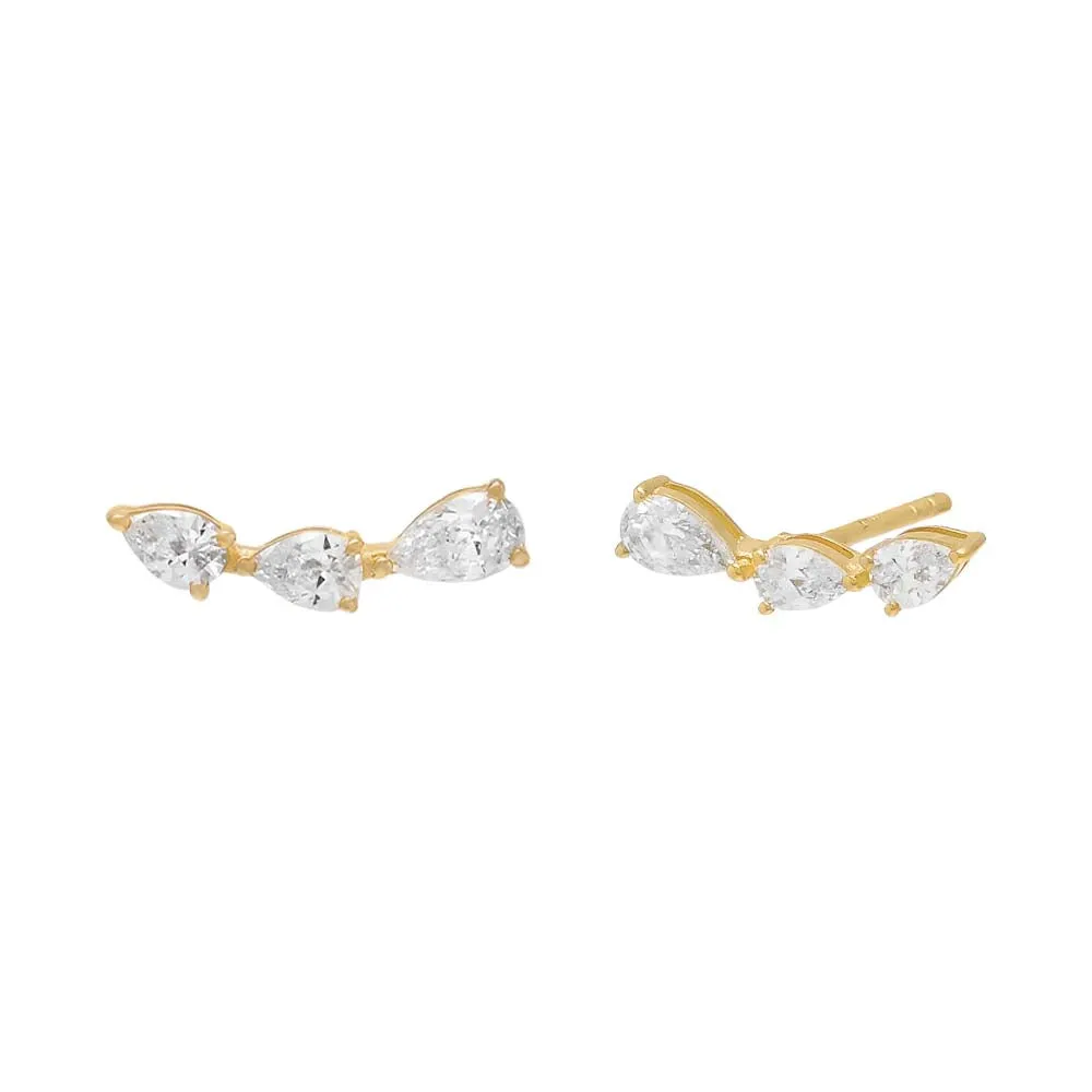 Diamond Teardrop Curved Bar Stud Earring 14K