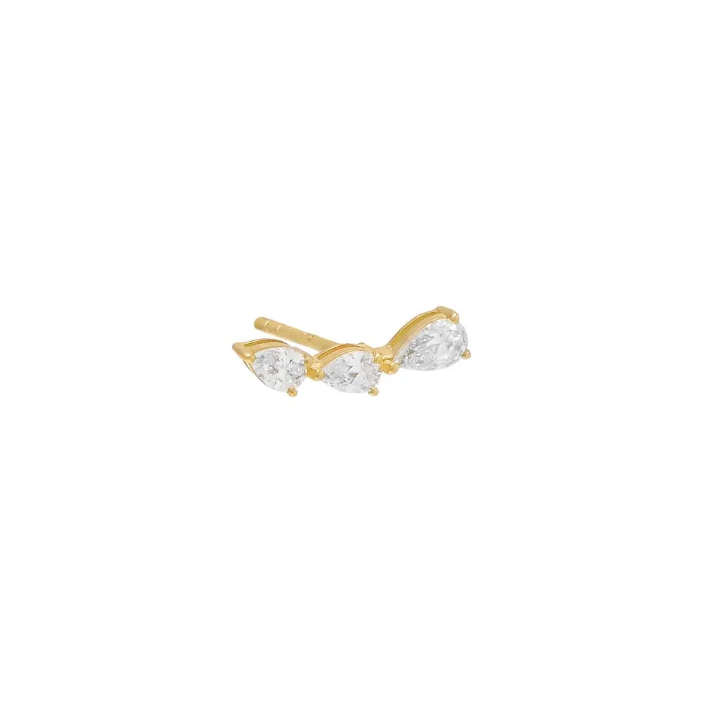 Diamond Teardrop Curved Bar Stud Earring 14K