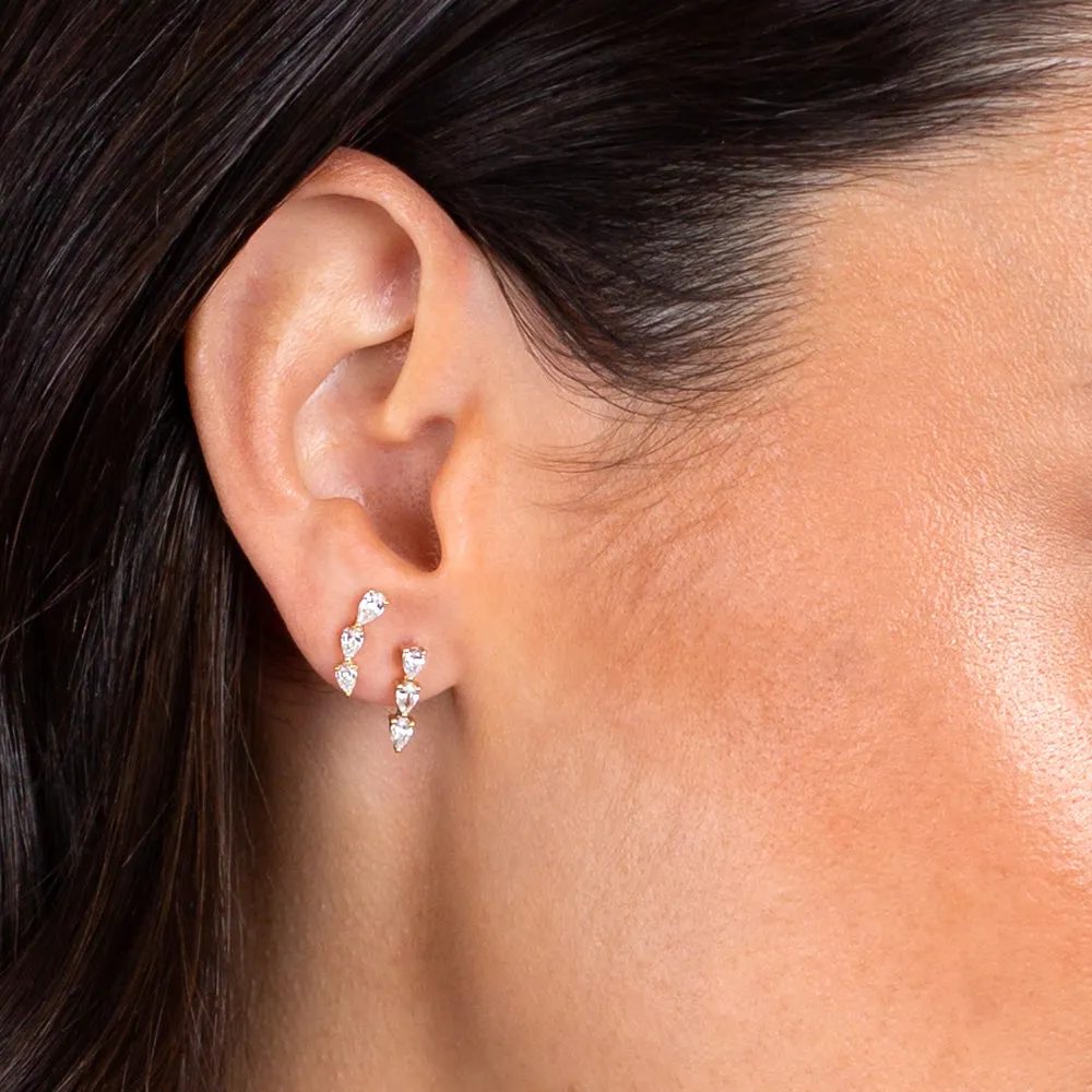 Diamond Teardrop Curved Bar Stud Earring 14K