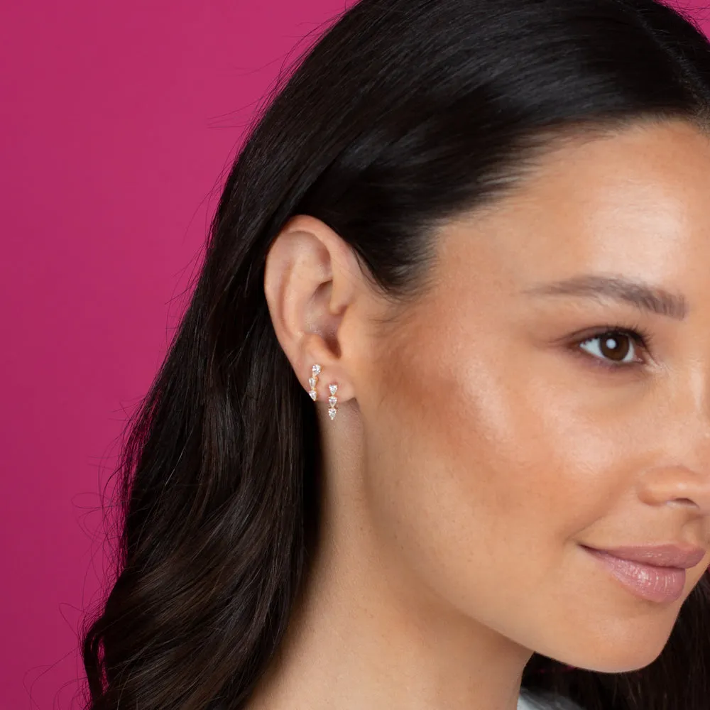 Diamond Teardrop Curved Bar Stud Earring 14K