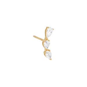 Diamond Teardrop Curved Bar Stud Earring 14K