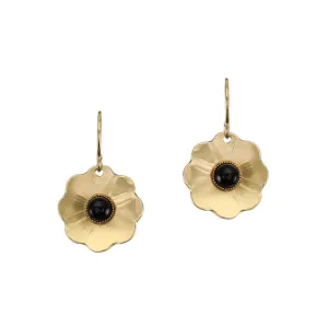 Dished Flower with Black Cabochon Wire Earrings