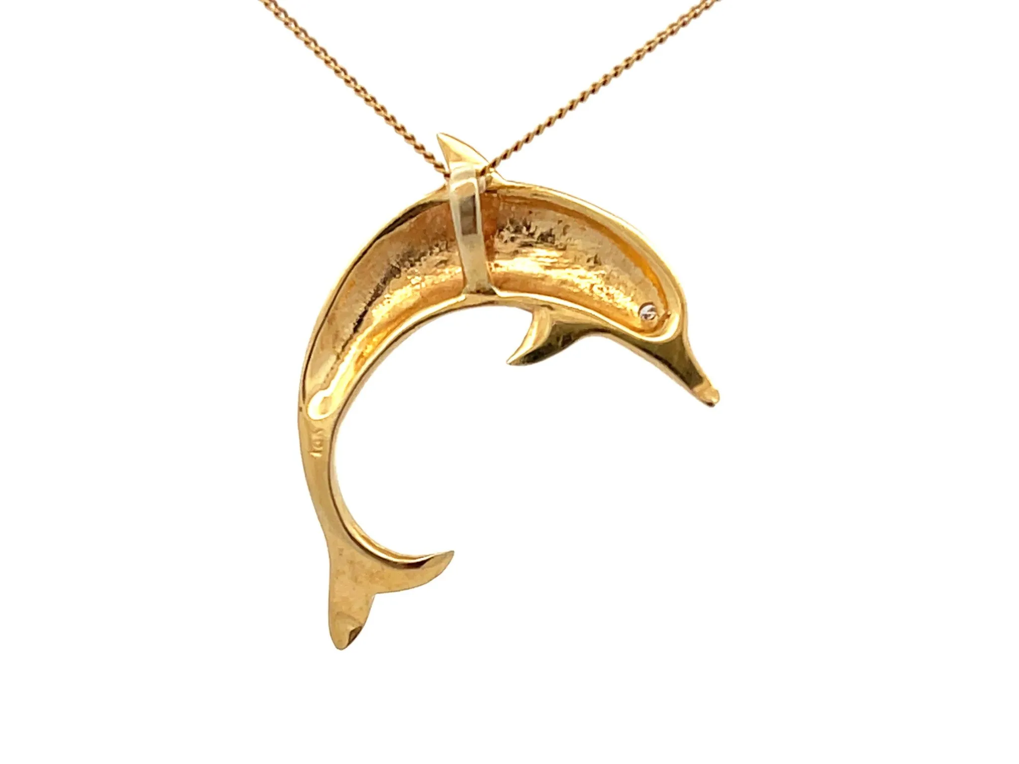 Dolphin Diamond Eye Necklace in 18k Yellow Gold