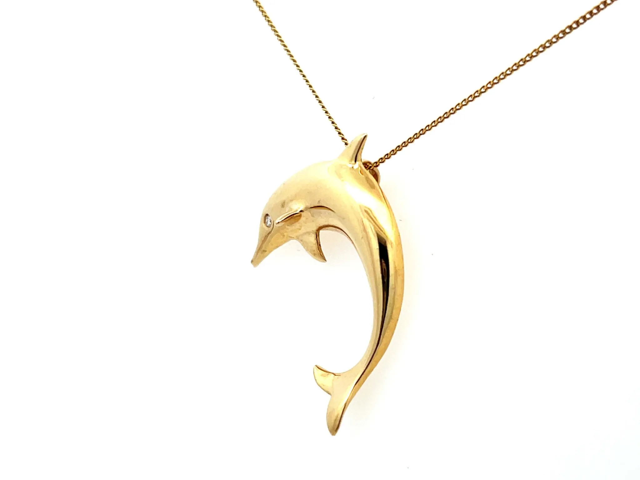 Dolphin Diamond Eye Necklace in 18k Yellow Gold