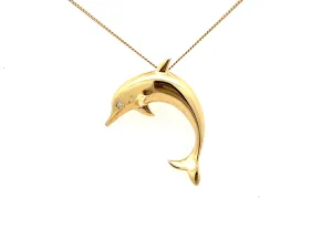 Dolphin Diamond Eye Necklace in 18k Yellow Gold