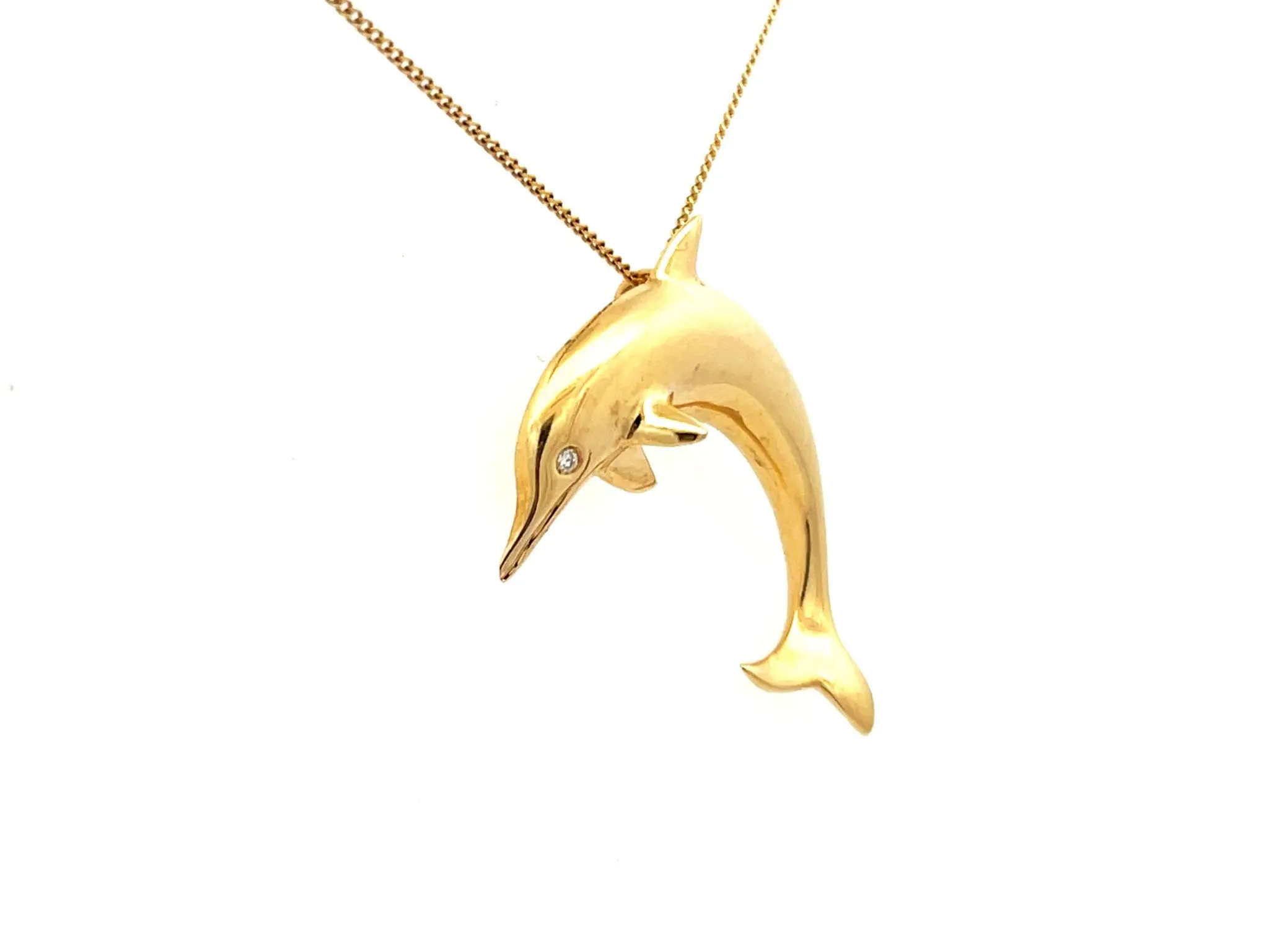 Dolphin Diamond Eye Necklace in 18k Yellow Gold