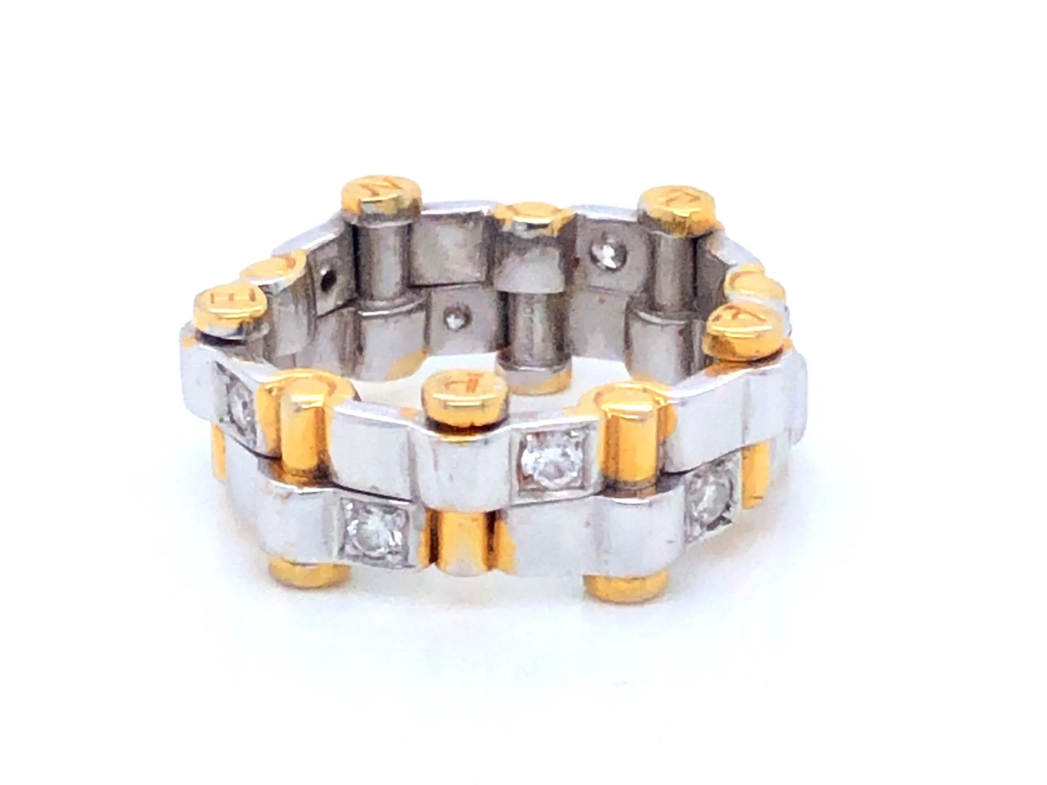 Double Band Diamond Ring With Bolts in 18k Yellow and White Gold