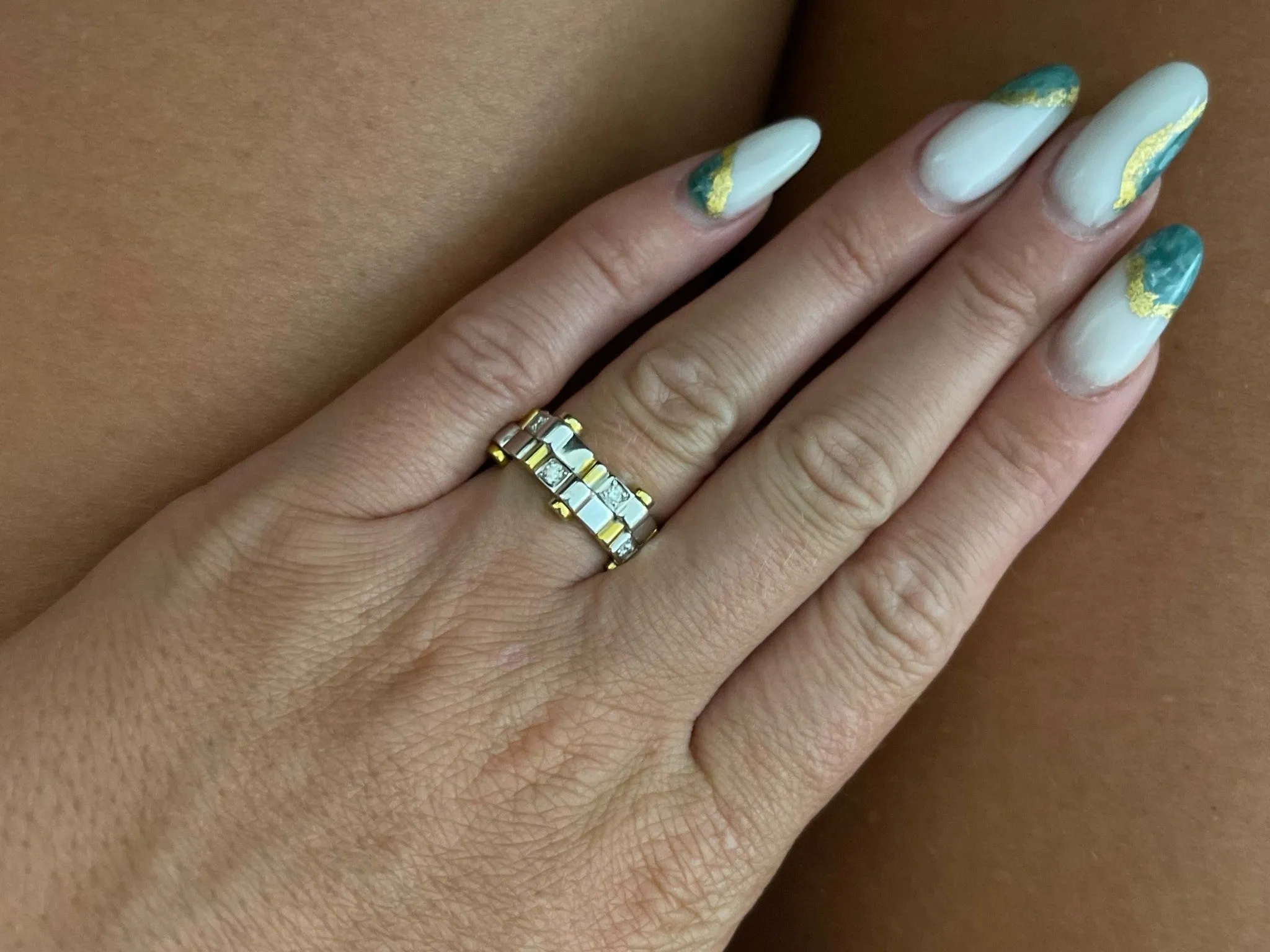 Double Band Diamond Ring With Bolts in 18k Yellow and White Gold