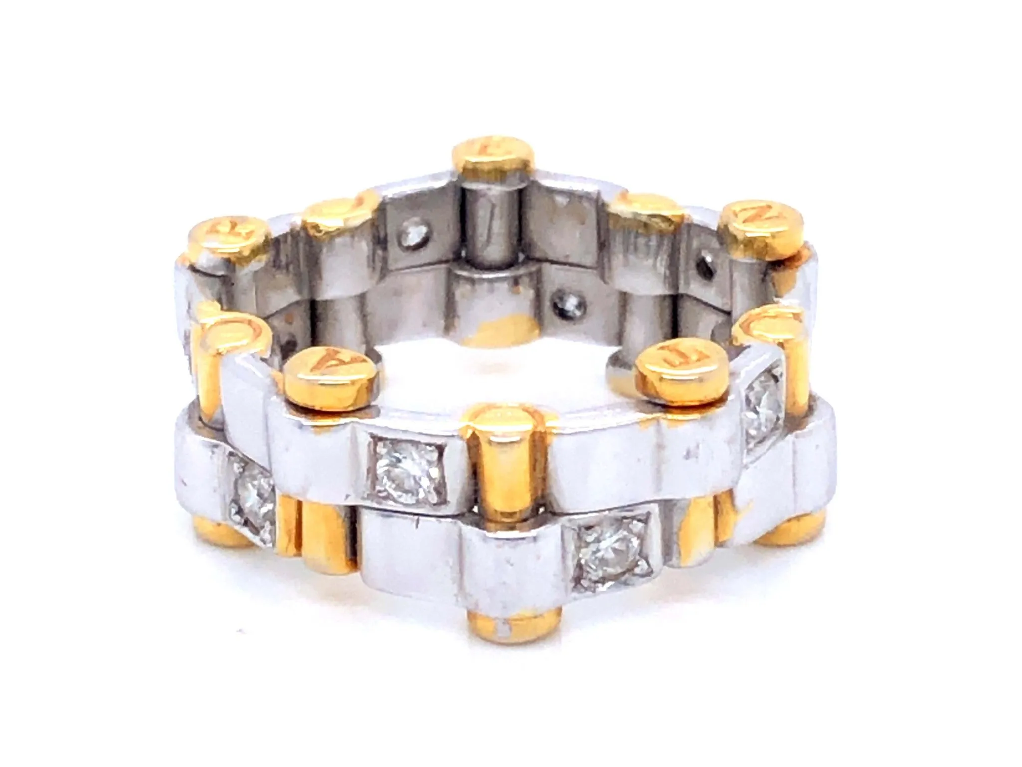 Double Band Diamond Ring With Bolts in 18k Yellow and White Gold