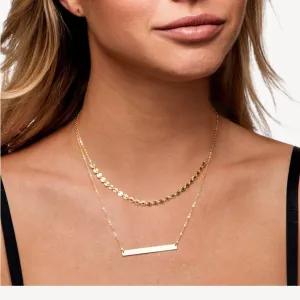 Double Layer Tattoo Coin Skinny Bar Necklace, 1.75" Bar