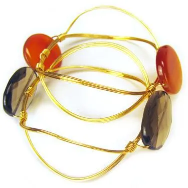 double stone new edition bracelets, shown in smoky quartz and carnelian