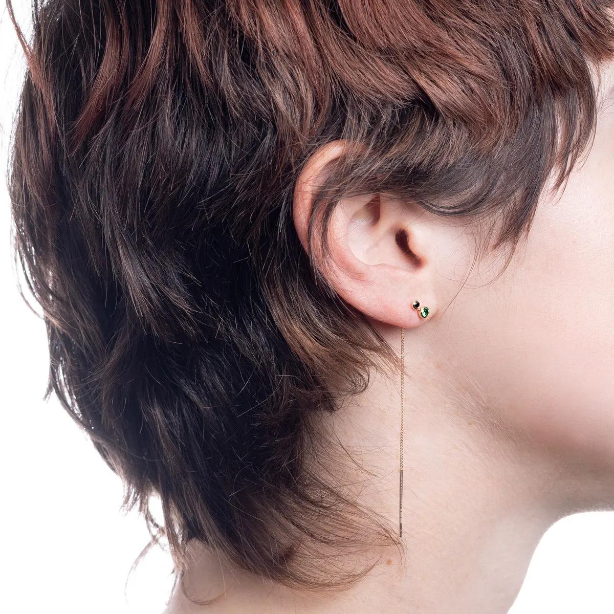 DROSERAGreen Garnet and Black Diamond Chain Earring