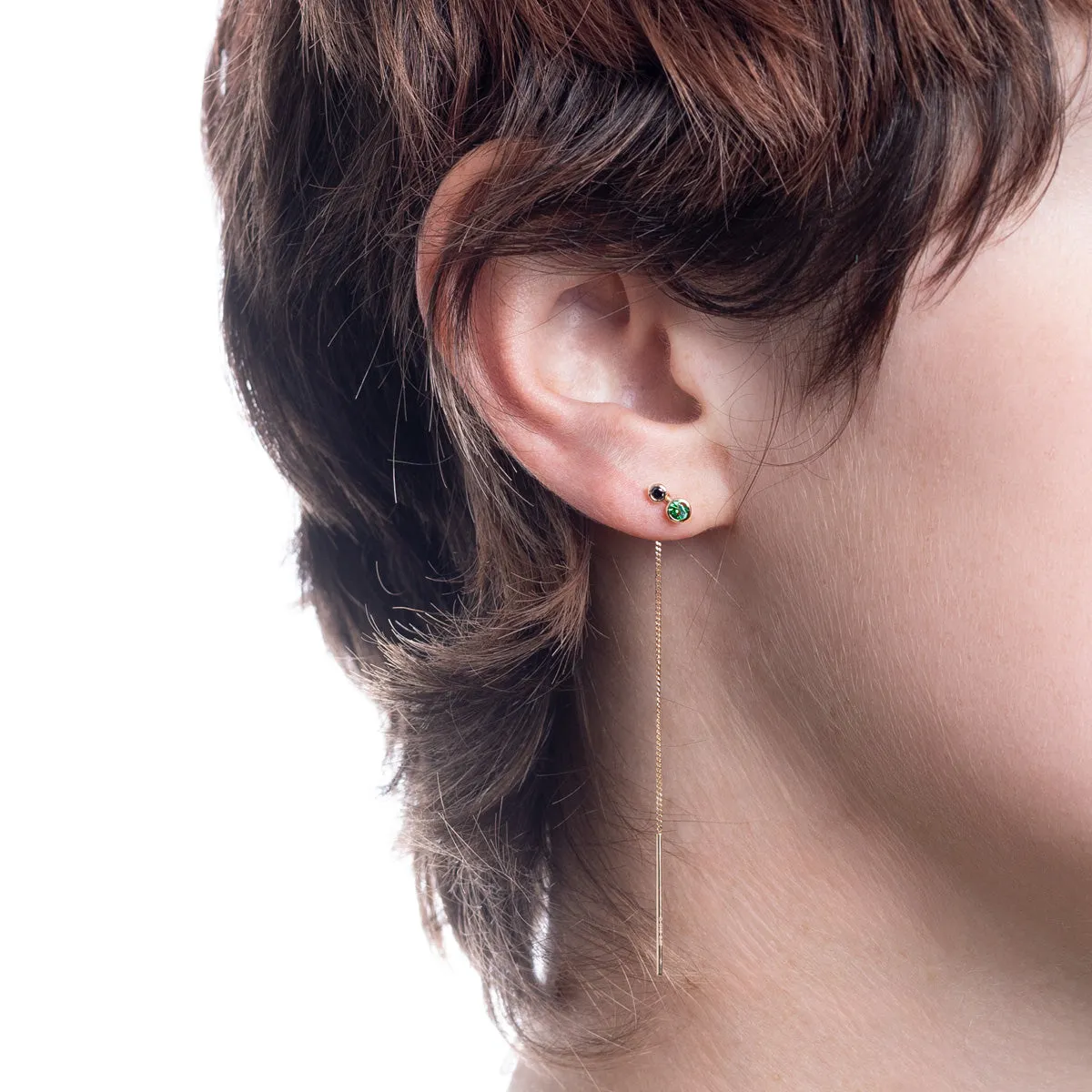 DROSERAGreen Garnet and Black Diamond Chain Earring