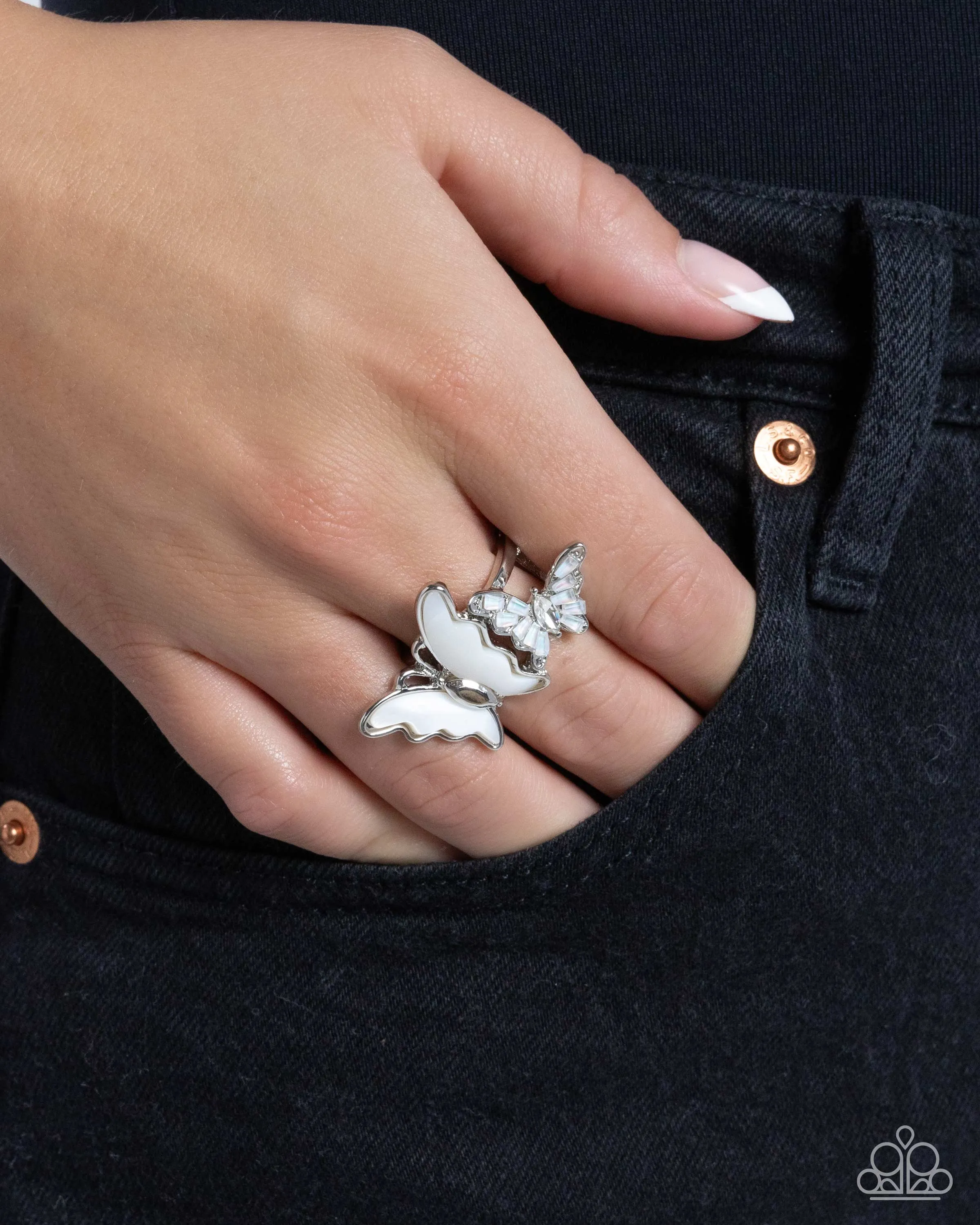 Dueling Decadence - White (Butterfly) Ring