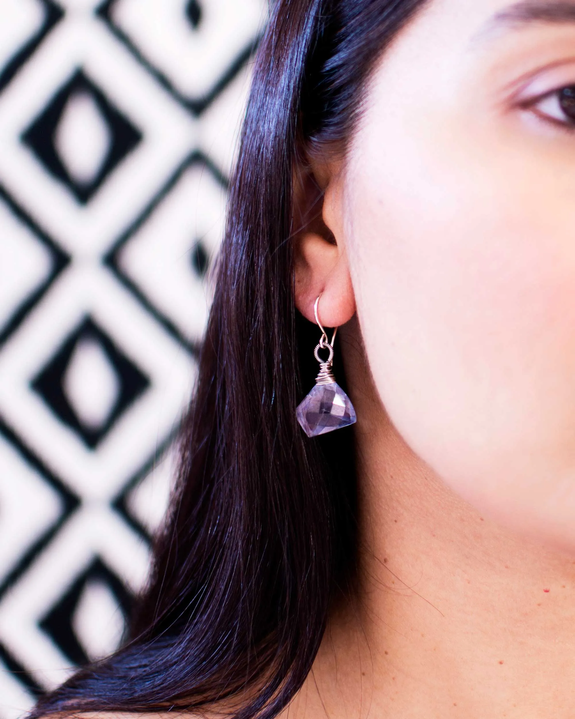 Dusty blue quartz earrings with silver wire wrapping