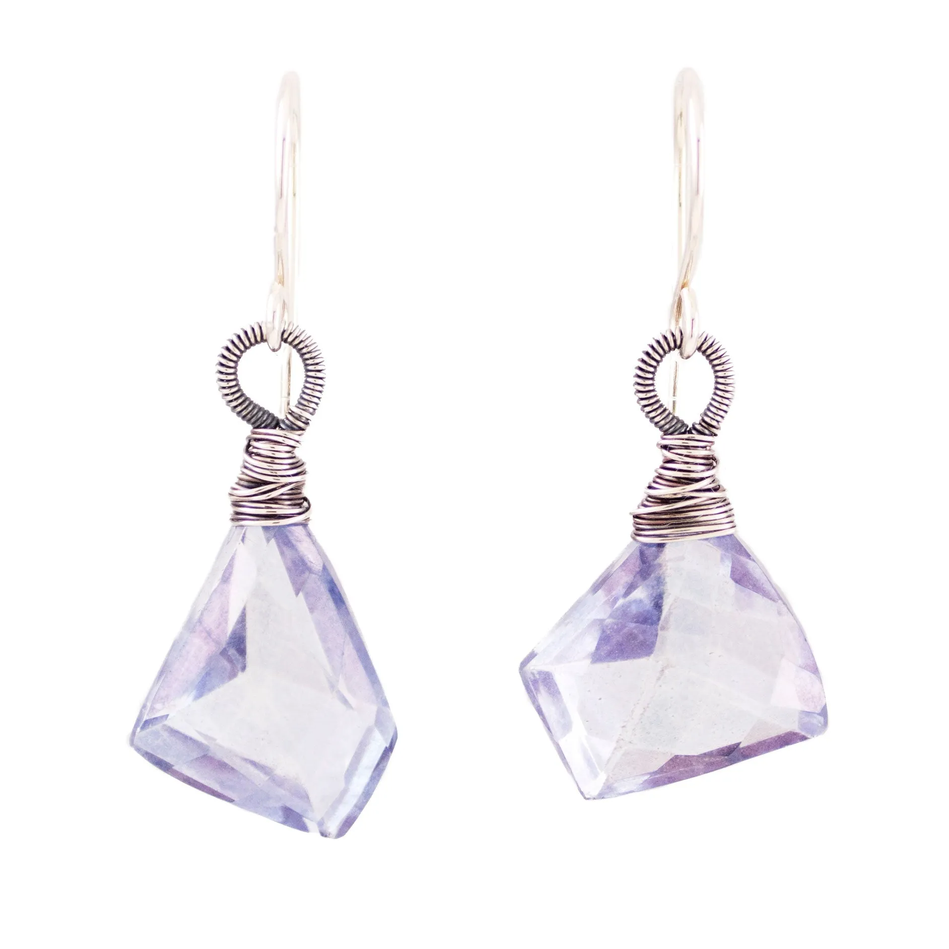 Dusty blue quartz earrings with silver wire wrapping