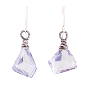Dusty blue quartz earrings with silver wire wrapping