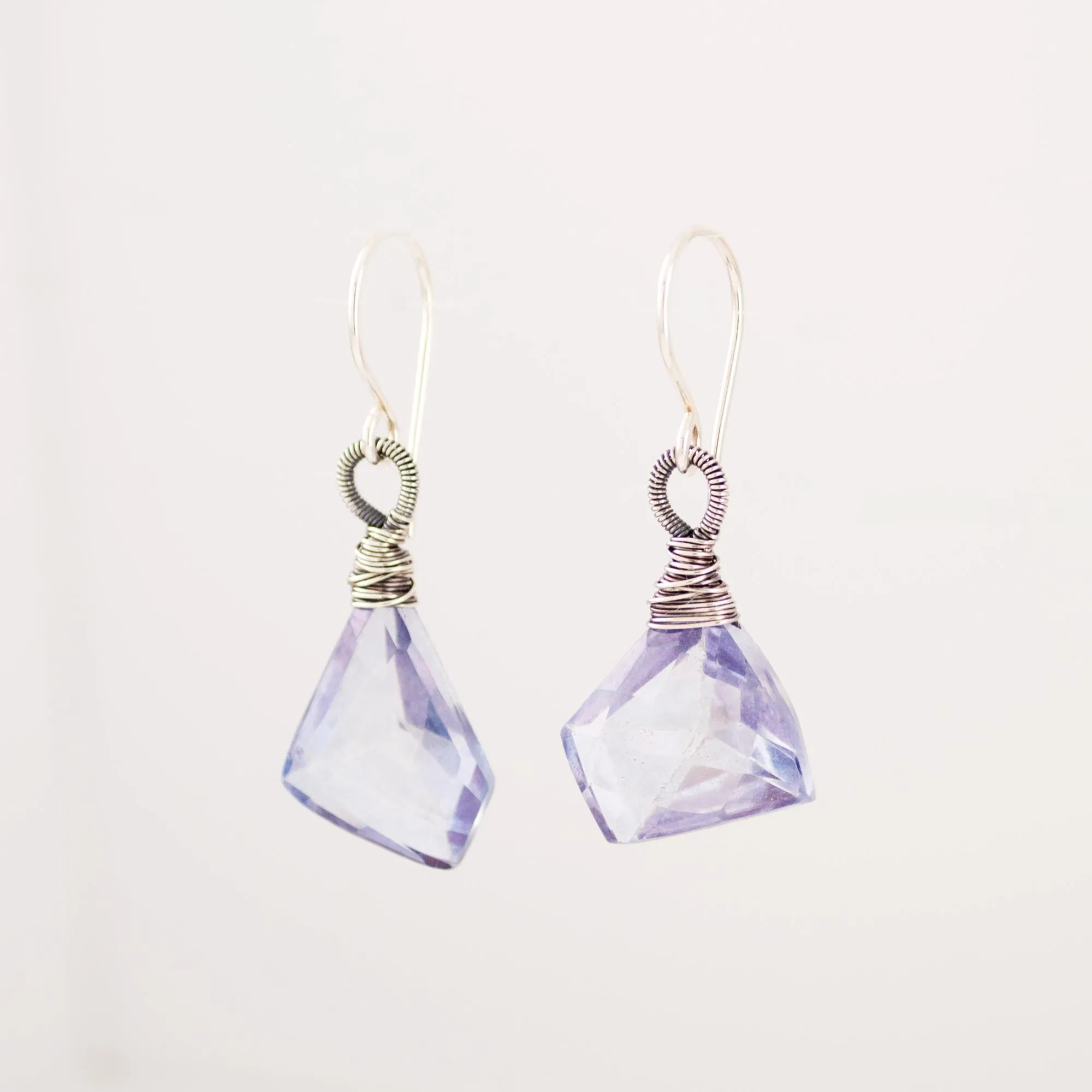 Dusty blue quartz earrings with silver wire wrapping