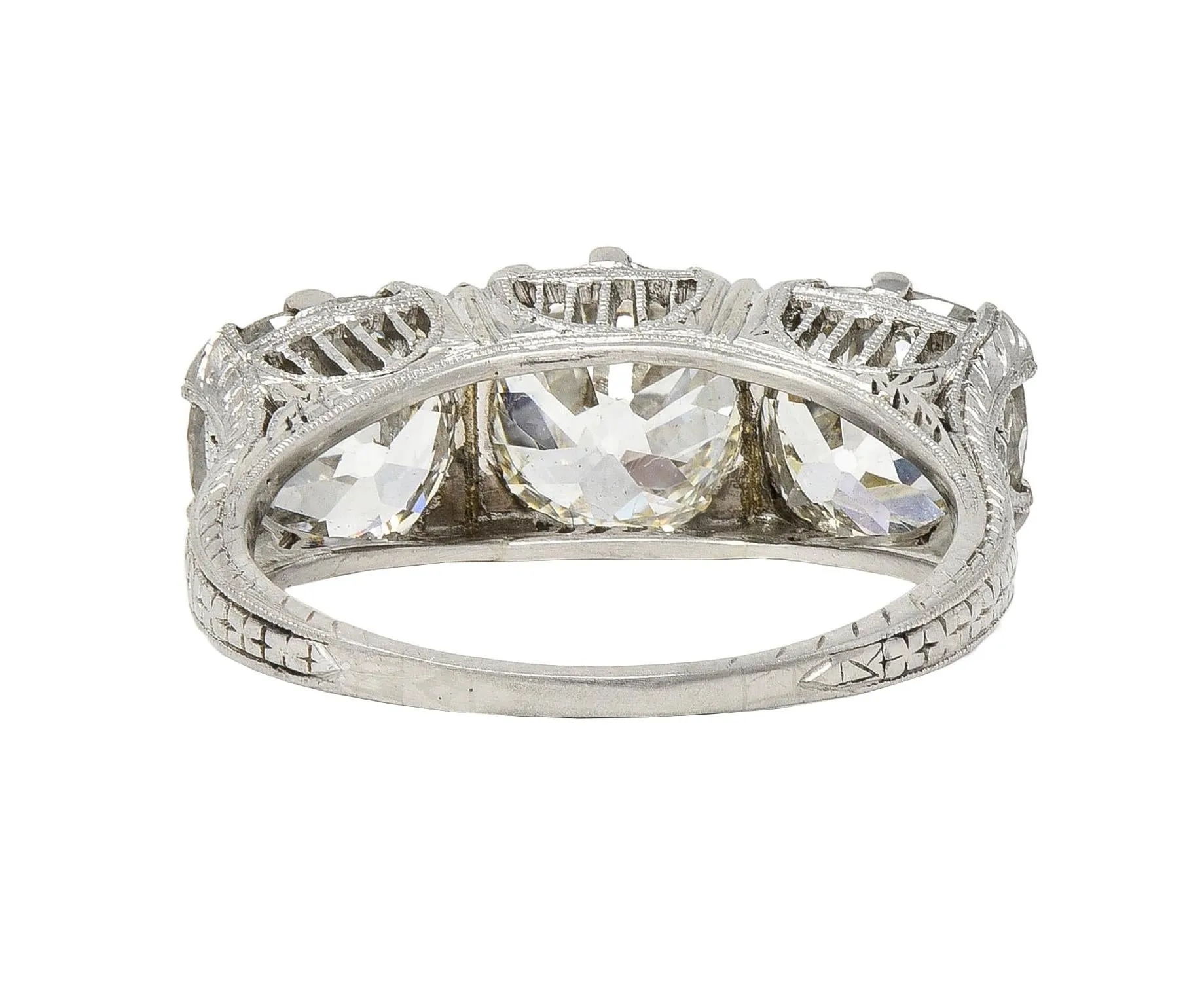 Edwardian 4.30 CTW Diamond Platinum Antique Orange Blossom Three Stone Band Ring