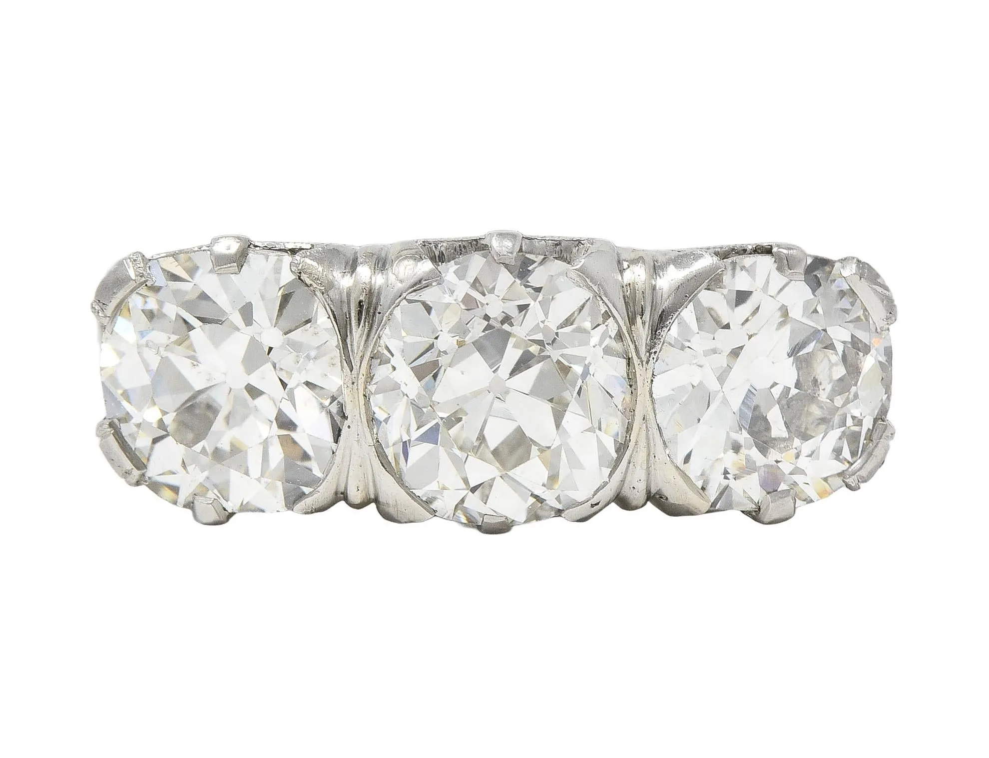 Edwardian 4.30 CTW Diamond Platinum Antique Orange Blossom Three Stone Band Ring
