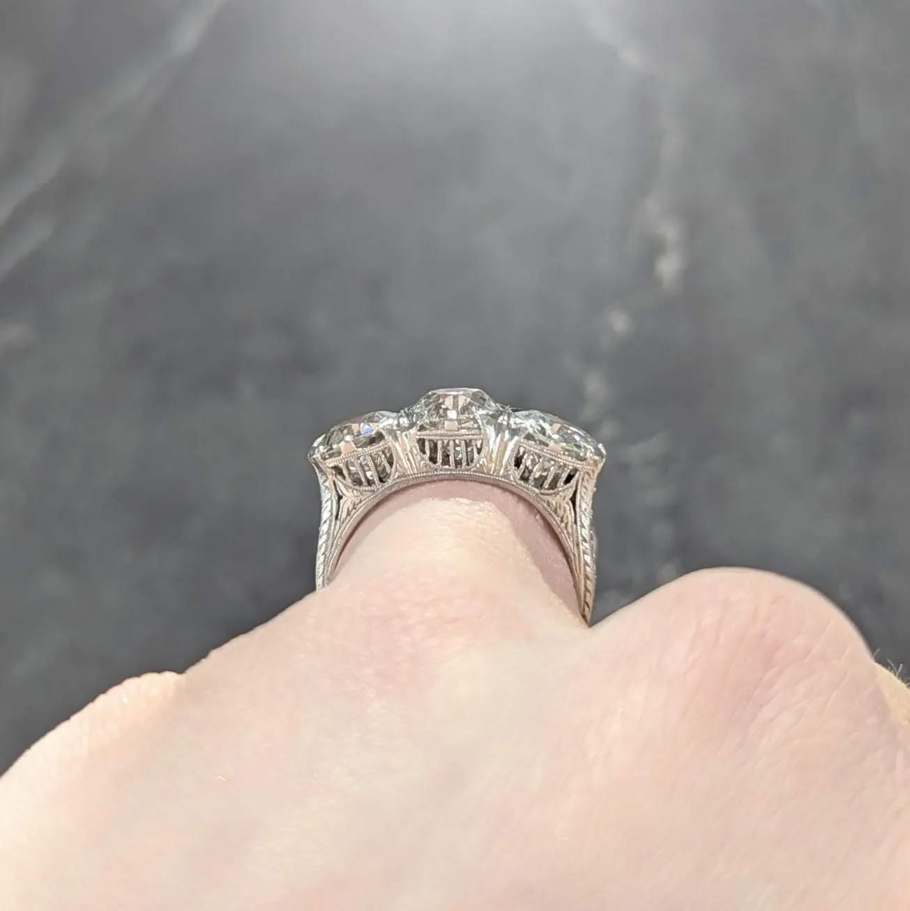 Edwardian 4.30 CTW Diamond Platinum Antique Orange Blossom Three Stone Band Ring