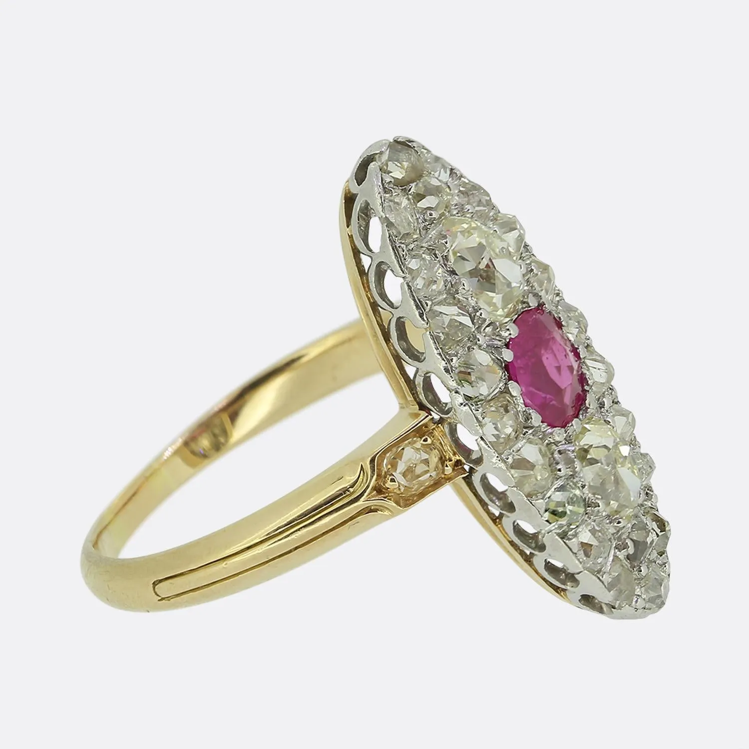 Edwardian Ruby and Diamond Navette Ring