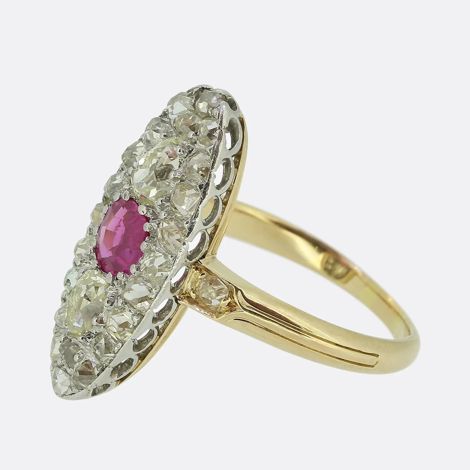 Edwardian Ruby and Diamond Navette Ring