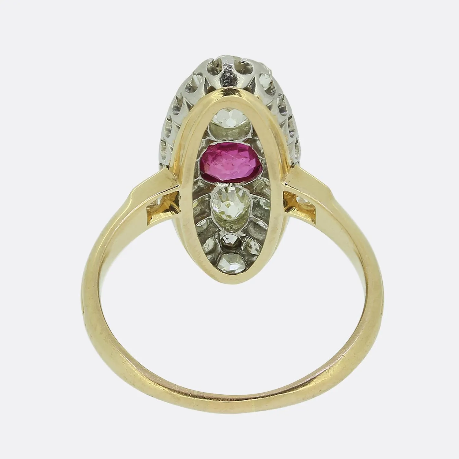 Edwardian Ruby and Diamond Navette Ring