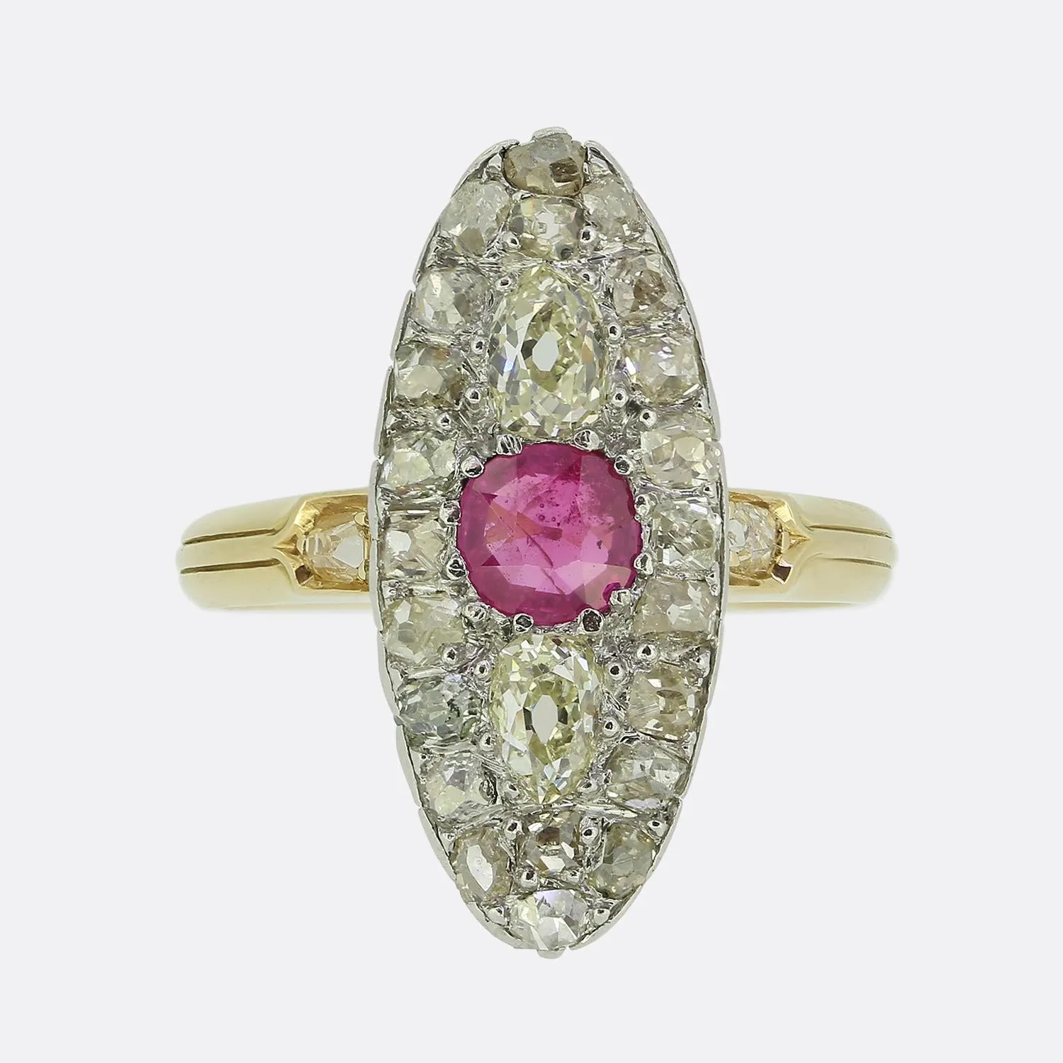 Edwardian Ruby and Diamond Navette Ring