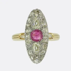 Edwardian Ruby and Diamond Navette Ring