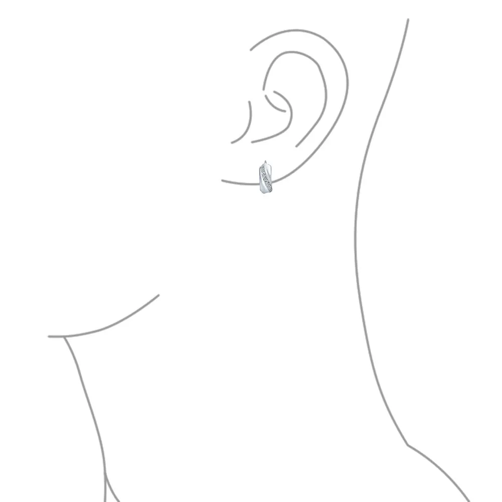 Elegant CZ Hoop Earrings Zirconia Accent Stripe Cross Twist Huggie Silver Men