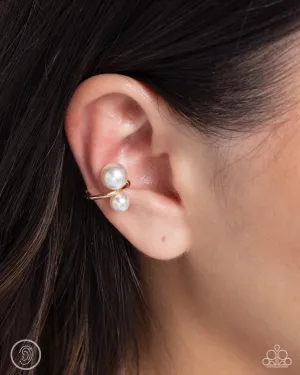 Elegant Emblem - Gold - White Pearl Paparazzi Ear Cuff Earrings