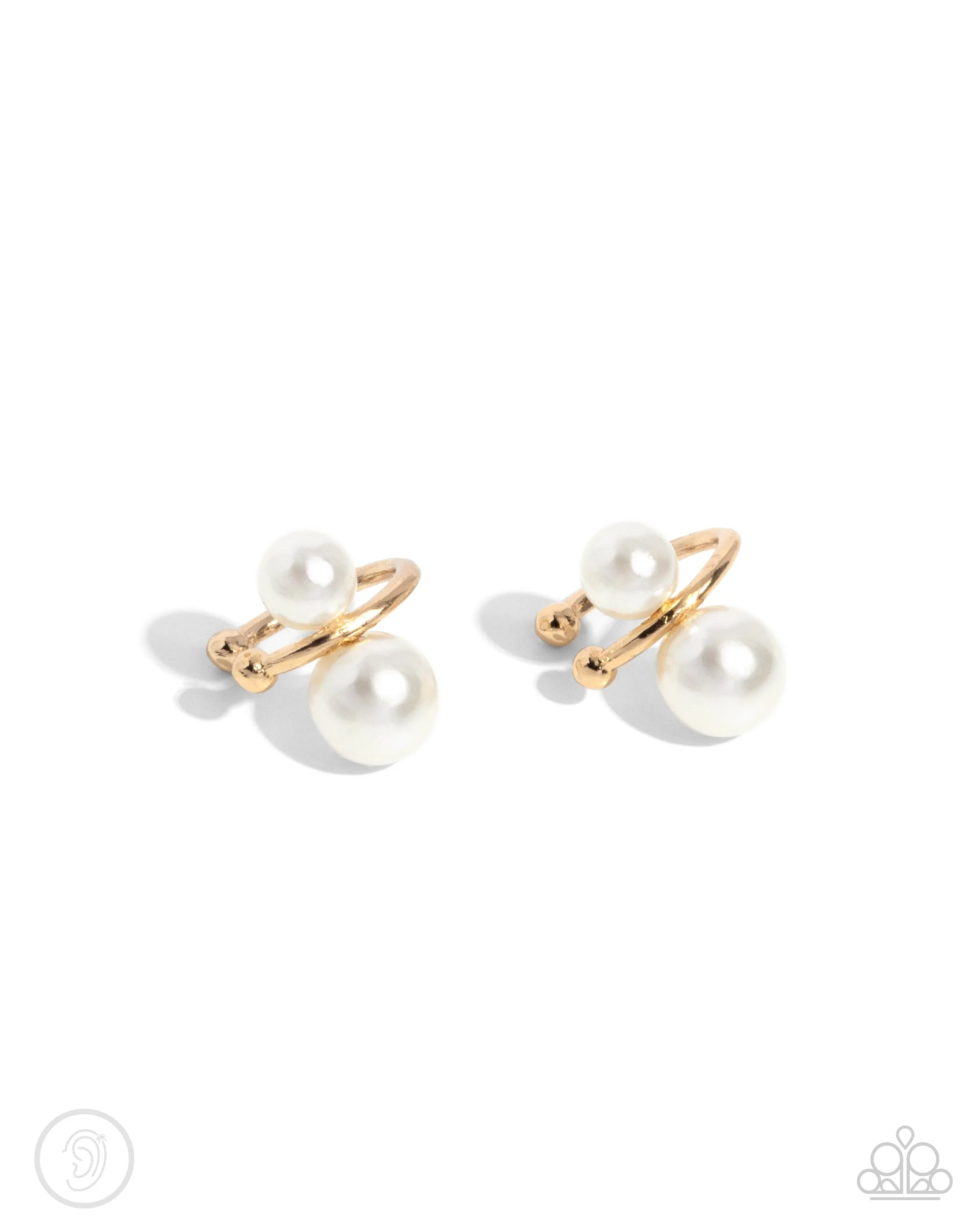 Elegant Emblem - Gold - White Pearl Paparazzi Ear Cuff Earrings