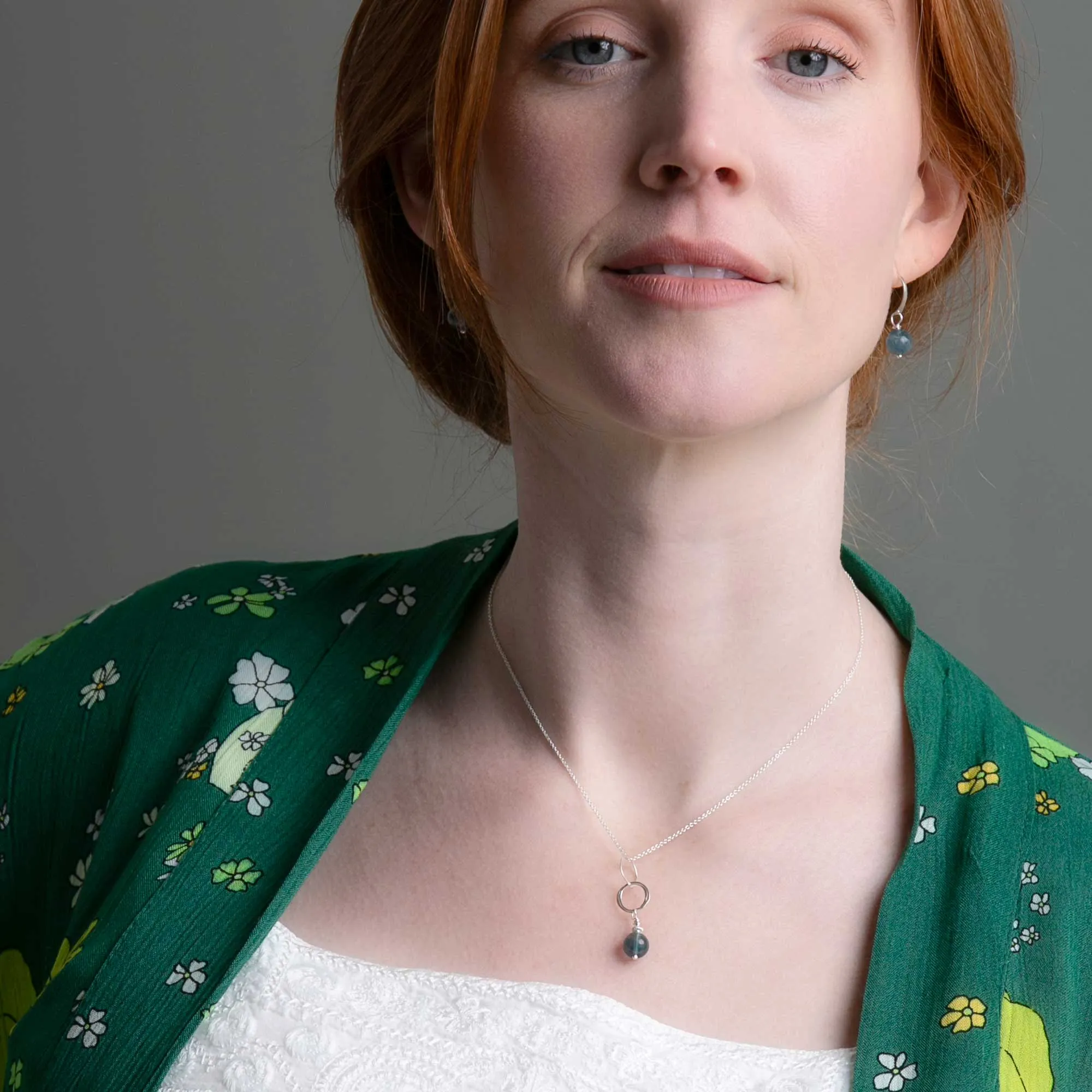 ella huggie hoops with teal fluorite