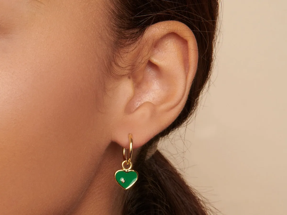 Enamel Green Heart Hoops