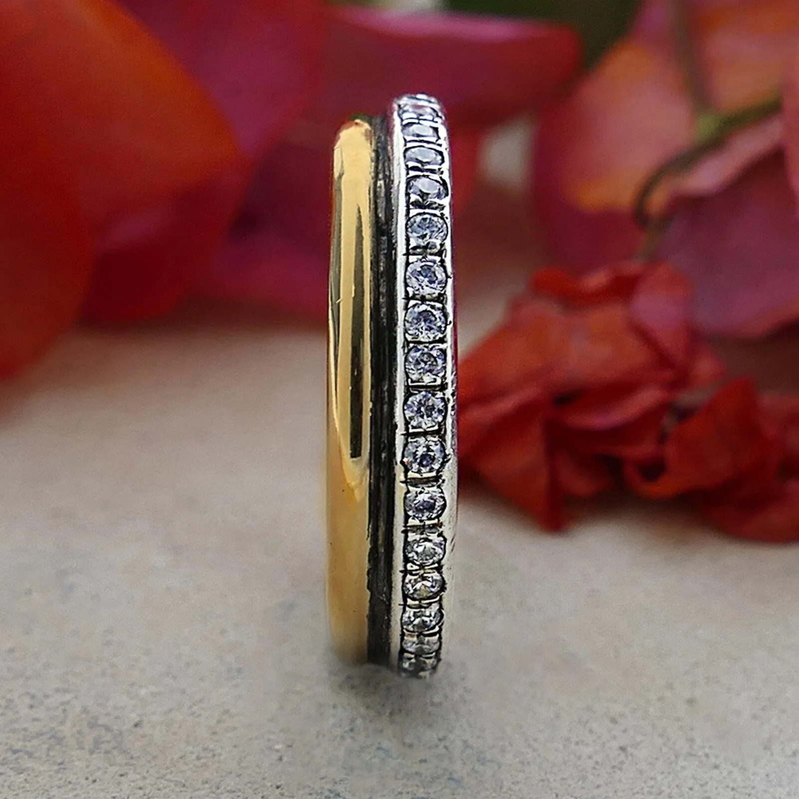 Engagement ring Two Tone Solid 9k Yellow Gold & 925 Sterling Silver Band 3.2 Carat White Cubic Zirconia Stone Ring Setting, Mixed metal ring