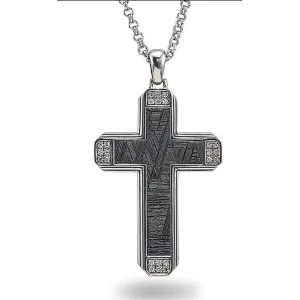 Esquire Meteorite & Diamond Cross Pendant in Sterling Silver, 22" Chain