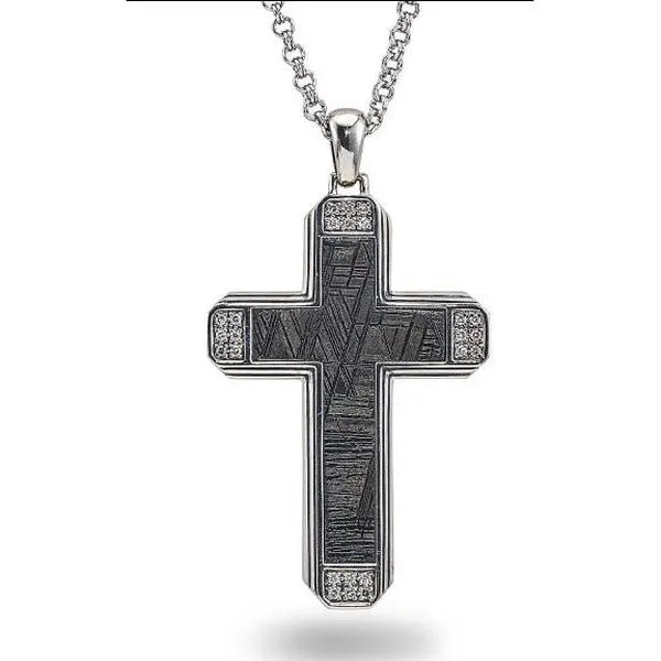 Esquire Meteorite & Diamond Cross Pendant in Sterling Silver, 22" Chain