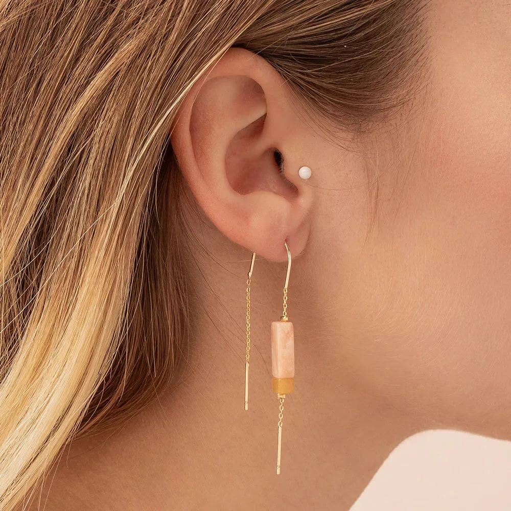 ET003 Rectangle Thread Earring Howlite Black Gold