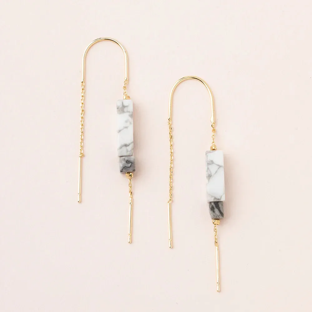 ET003 Rectangle Thread Earring Howlite Black Gold