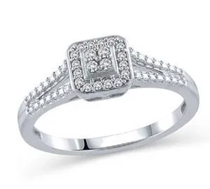 EternalDia 1/10 Ct Diamond Split Shank Square Shape Quad Promise Ring in 10K White Gold