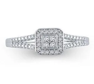 EternalDia 1/10 Ct Diamond Split Shank Square Shape Quad Promise Ring in 10K White Gold